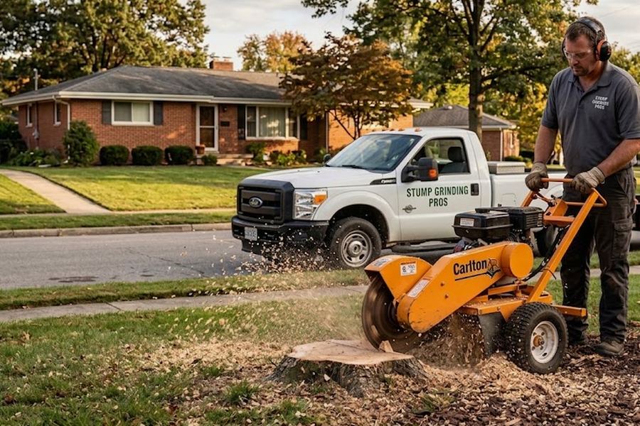 Stump grinder cutting a stump in Hartsville, TN